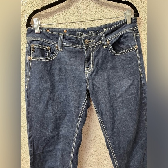 MISS ME Easy Skinny JE5735ESN Fleur de Lis Stretch BLING Dark Wash | size 28 - Picture 2 of 7